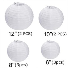 10 Pcs white paper lanterns set (3 Pcs 6″ +3 Pcs 8″ +2pcs 10″+2Pcs 12″) Decor