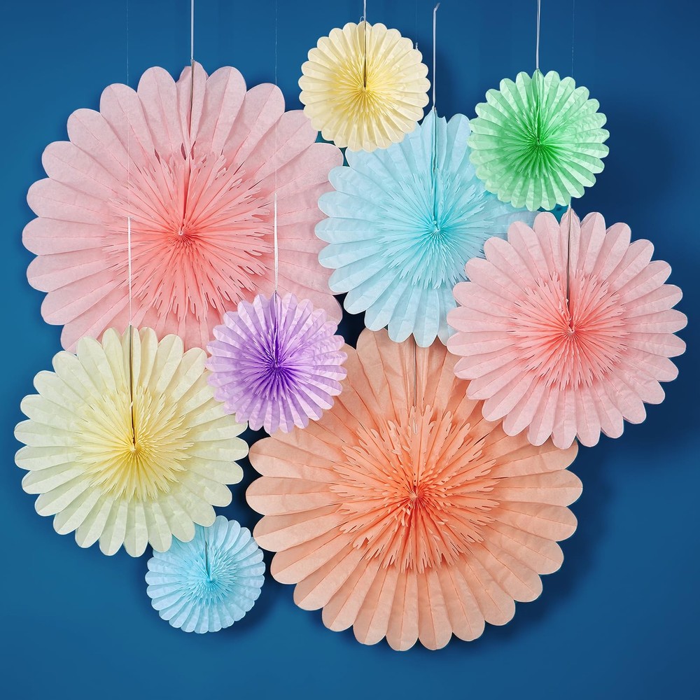 Huge Pastel Hanging Paper Fans Macaron Rainbow Classroom Decor 9 PCS