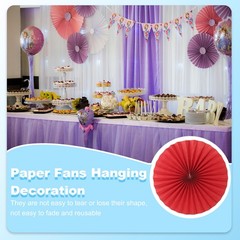 6Pcs 8″/12″/16″ Paper Fans Hanging Decoration Round Fans with Pearl Red/Beige