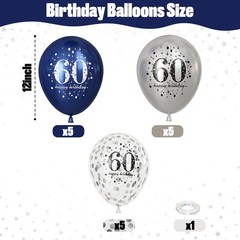 60th Birthday Decorations for Men, 15 Pieces Navy Blue Silver Happy 60th Birt…