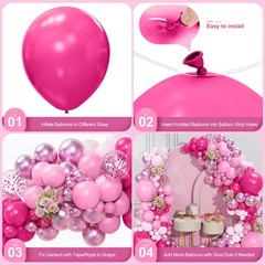 Kit de arco de guirnalda de globos rosas de diferentes tamaños, rosa fucsia.