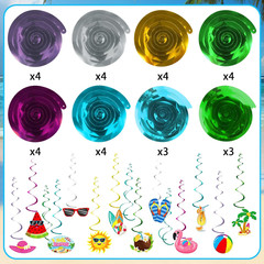 54Pcs Summer Beach Hanging Swirls Party Decorations Foil Ceiling Hanging Swirls