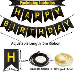 Elegant Black & Gold Birthday Banner & Balloon Set