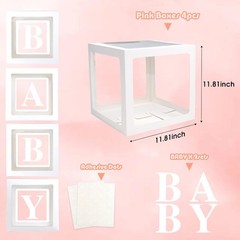 Baby Boxes with Letters for Baby Shower, Gender Reveal Decorations with 4 Tra…