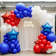 Red and Blue Double Balloon Arch Kit with four Giant 24″ Star Foil Balloons –…