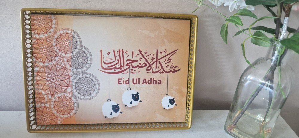 Metal eid mubarak gold tray reusable washable multi purpose