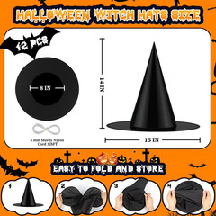 12PCS Halloween Black Witch Hats Hanging Decor Yard Party Outdoor 328FT Rope