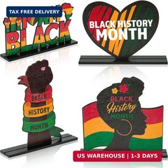 Haooryx Black History Month Wooden Centerpieces Decorations – 4Pcs Happy Black H