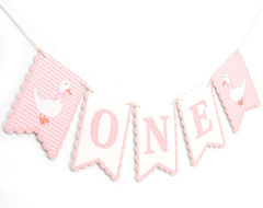 One Silly Goose First High Chair Banner – Pink Gingham One Silly Goose 1St Birth