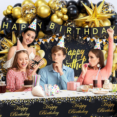 71 Pcs Black Gold Birthday Decorations Set, Balloons Banner Backdrop