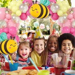 Bee Balloon Arch Kit Pink and Yellow Balloon Arch with Bee Balloons Gold Conf…