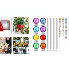 8 Piece DIY Garden Beaded Stakes Kit Stainless Steel Rods Colorful Tops