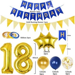 Blue and Gold 18th Birthday Decorations 40 Inch Number Foil Balloons For Boys