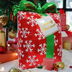 6PCS Christmas Gift Box Balloons Red Green Cube Snow Pattern Decor for Party