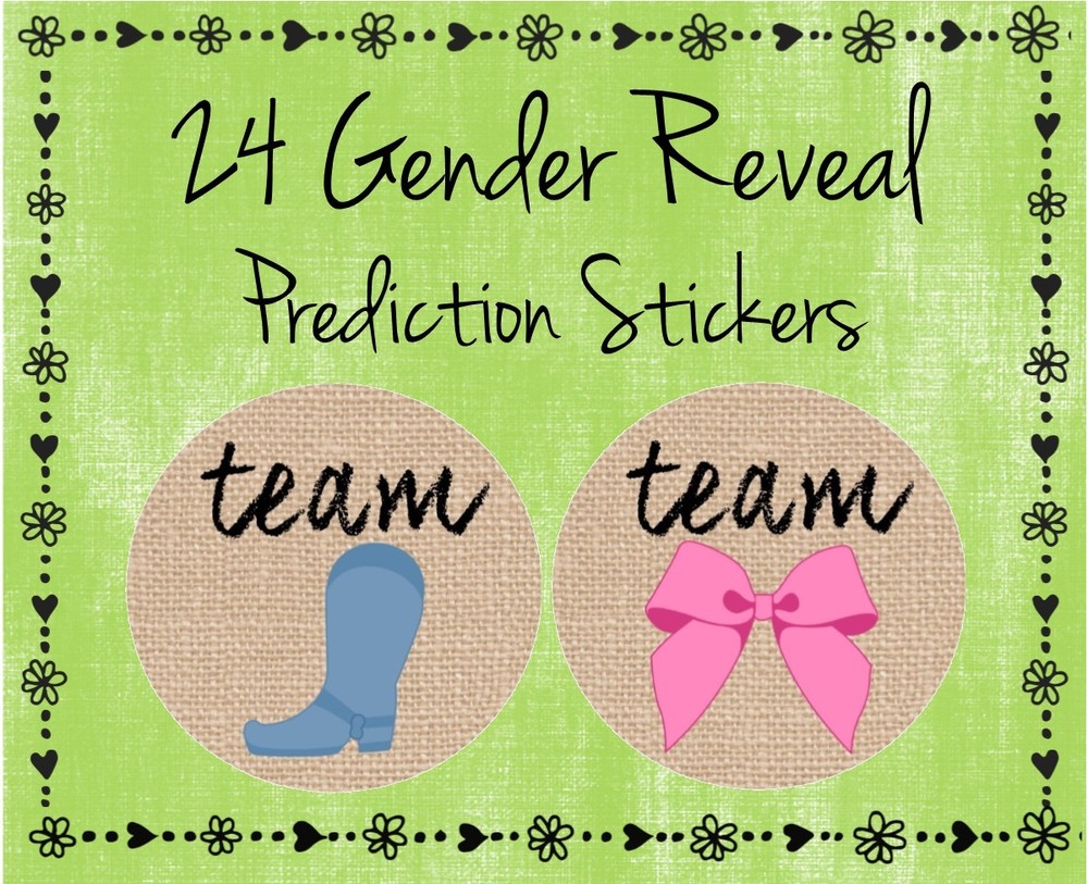 24 Gender Reveal Baby Shower Labels – Team Boots / Team Bow (#7) Burlap Design