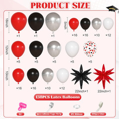 142Pcs Red and Black Balloon Garland Arch Kit, Class of 2026 Decorations Graduat