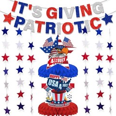 Patriotic 4th of July Decorations – 10 Pcs Red White Blue Banners & Honeycomb Ga