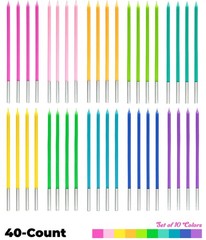 Apluselection 40-Count Rainbow Birthday Candles, Tall Thin 5.5, Multicolor
