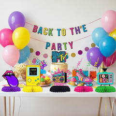 80S Party Decorations Honeycomb Centerpieces 12 Pcs, 1980S Retro Theme Table