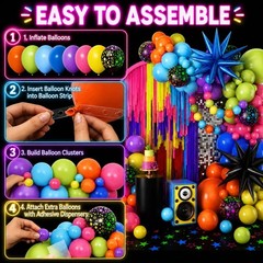 Neon Balloon Arch Kit, 122Pcs Bright Orange Green Blue Hot Pink Yellow Purple…