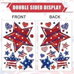 9 Sheets Patriotic Window Clings Watercolor Red White Blue Star Heart Window