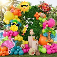 Summer Tropical Balloon Arch Kit with Flamingo, Coconut Tree, Sun, Pineapple,…
