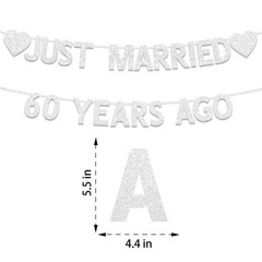 60Th Wedding Anniversary Party Banner Decorations, Silver Glitter Just Married 6