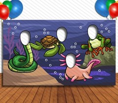 Reptiles Face Cutout, Hole in Face, Party Photo Booth Prop, Kids Party Decor