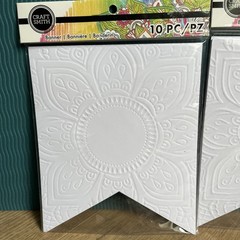 White Cardstock Embossed Banner Flags Blank Total 30 Count