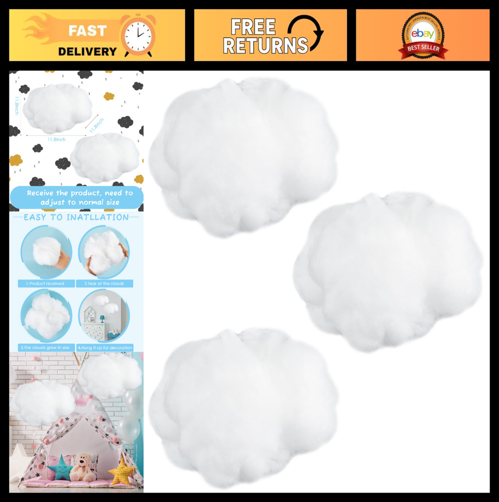 3PC Large White 3D Cloud Hanging Decorations – DIY Room Decor for Weddings & Par
