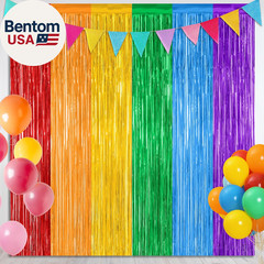 2 Pack Rainbow Backdrop Curtains, 3.28 FT X 7.05 FT Colofull Party Decorations,