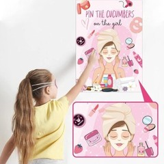 Spa Party Game – Pin the Cucumbers, 42 Stickers, Large Poster for Kids & Adults
