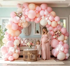 Pastel Pink White Balloon Arch Double Light Pink White Sand Beige Balloon Gar…