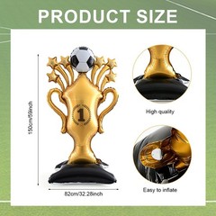 Gold Soccer Trophy Foil Balloon,5FT Giant Self Standing Champion Cup Balloon,…