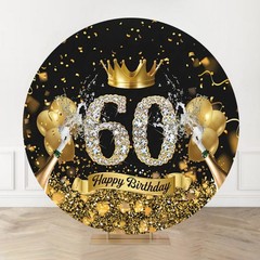 60th Birthday Crown Champagne Round Backdrop Cover Banner Photo Background