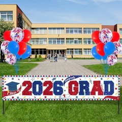 Graduation Yard Signs Red and Blue Class of 2026 Congrats Grad Banner Large with