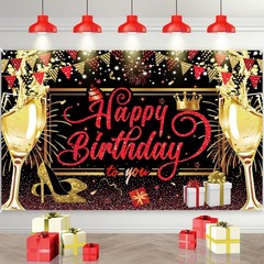 Red Black Gold Happy Birthday Banner, Red and Black Birthday Party Decoration…