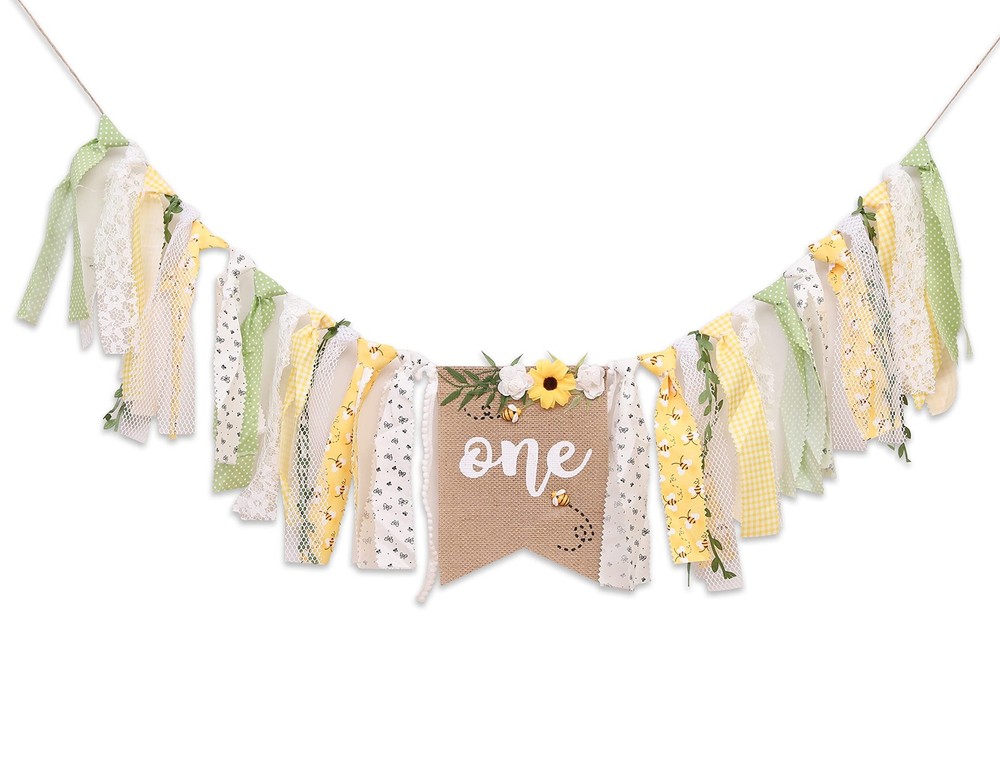 Bee Theme 1st Birthday High Chair Banner Multicolor Bee and Flower Pattern, …