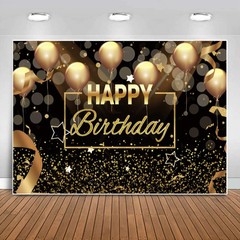 Sensfun Happy Birthday Party Backdrop Banner Black Gold Balloons Glitter Boke…