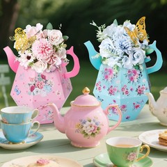 8 Pcs Tea Party Decorations, Flower Boxes Centerpiece Floral Teapot Vase Tabl…