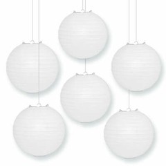 BULK PACK (6) 20″ White Round Paper Lanterns, Even Ribbing, Hanging Decoration
