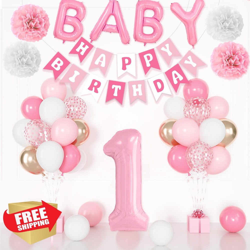 Ouddy Life Pink 1st Birthday Decor