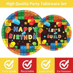 Vibrant Building Block Birthday Party Set – 96 Durable Pieces for 24 Guests