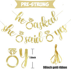 Engagement Party Banners Glitter Gold Letters He Asked She Said Yes Garland for