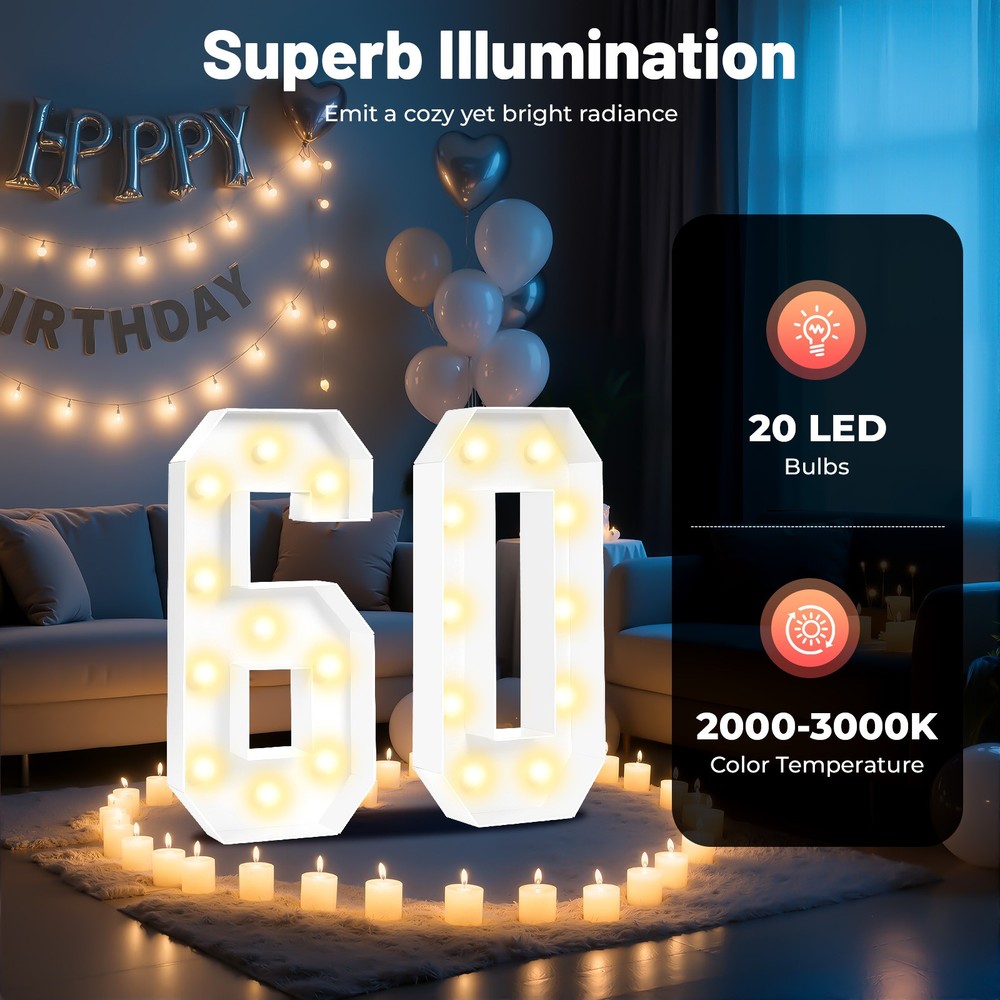 60 Light Up Numbers 60th Birthday Party Decoration Light Up Numbers Decorations