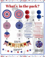 Vibrant Red, White & Blue 33-Pc Independence Day Decoration Set for Events