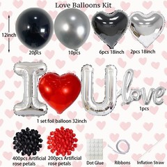 Black Silver Romantic Special Night Decorations with I Love You and Heart Bal…