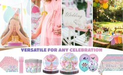146 Pieces Mermaid Party Supplies Paper Plates, Napkins, Cups Cutlery Balloons