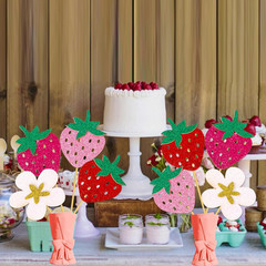Strawberry Centerpiece Sticks Glitter Strawberry Party Decorations 12Pcs Centerp