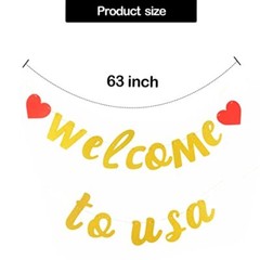 Welcome to USA America Banner Pre-Strung No DIY Rose Gold Glittery Aboard